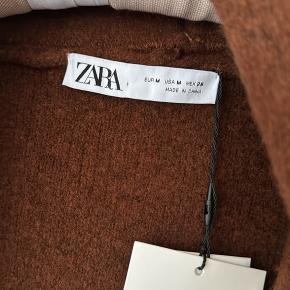 ZARA BROWN KNIT COAT LONG SLEEVES WITH CUFFS - Picture 4 of 5